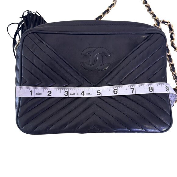 Vintage Chanel Womens Black Lambskin Leather Tassel Camera Chain Shoulder Bag - Picture 5 of 9